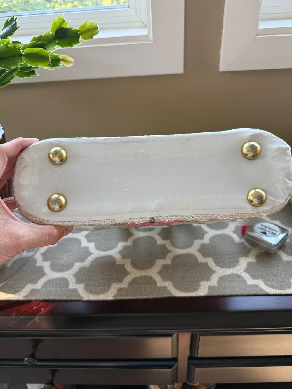Vintage unused purse 1950’s 1960’s? White woven rafia, vinyl trim, floral - Picture 7 of 10